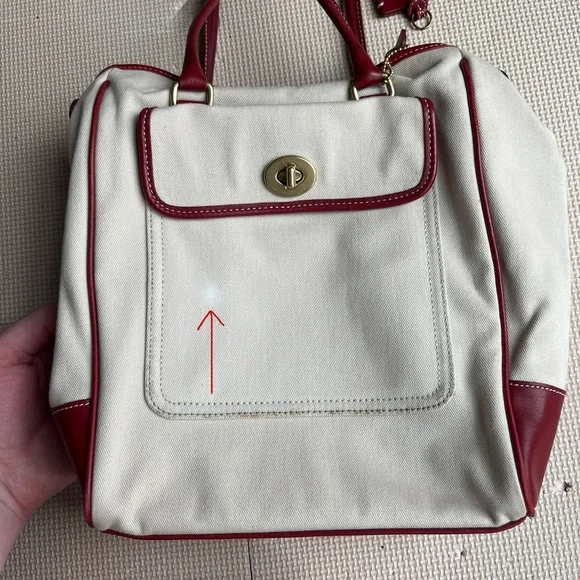 Coach Cream Canvas Satchel Red Leather Trim Gold Hardware – Read Description - Picture 3 of 14
